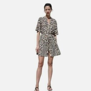 Zara Linen Blend Navy Print Mini Dress